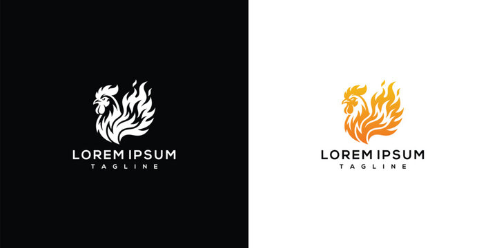 Fiery Rooster Logo Design Template on Dark and Light Backgrounds