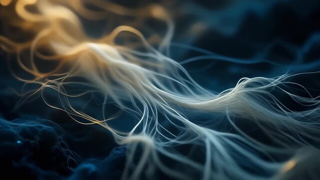 Abstract luminous threads representing memories slowly unfolding in dark space, futuristic 1080p motion graphic