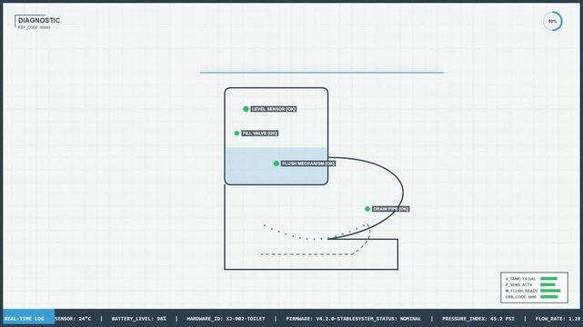 Smart Toilet Diagnostic System Shows Flush Mechanism Activity