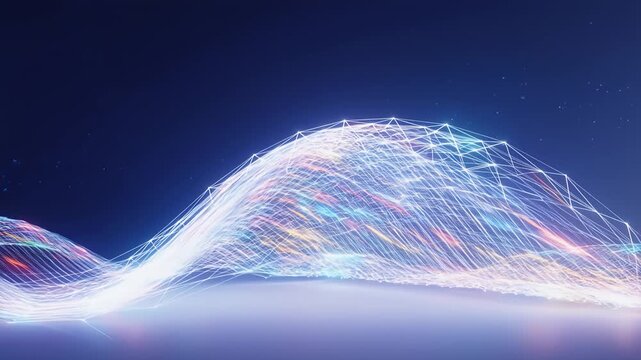 Abstract Digital Wave with Geometric Shapes and Light Effects