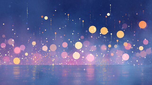 Glowing light orbs floating in navy night sky, dreamy summer fes