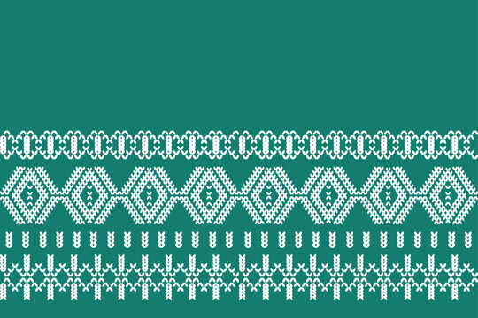 Ikat cross stitch geometric embroidery seamless knitted pattern on damask background. Perfect decorative design for sweater, fabric, decoration, illustration, ornament, texture, textile, interior