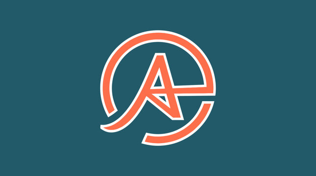 Un logo minimaliste et moderne repr&eacute;sentant la lettre A stylis&eacute;e dans un cercle orange sur un fond bleu sarcelle, id&eacute;al pour une identit&eacute; visuelle de marque.