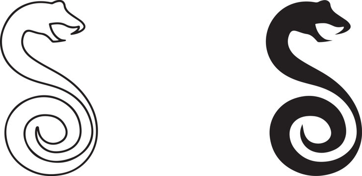 Black snake icon with silhouette and outline vector design.
