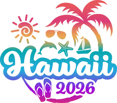 Hawaii 2026 - Vacation and Trip Elements - Palm Tree Sunglasses Dolphin