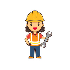 Fototapeta premium Flat vector illustration of construction worker with toolbox