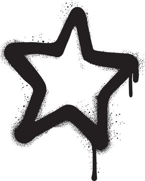 Star graffiti grunge spray, black paint element. Paint spray grunge line cool sticker isolated vector, street art spraypaint dirty print or black ink wall graffiti messy stroke
