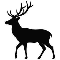 Fototapeta premium Deer silhouette vector illustration walking stag with antlers isolated on white background.