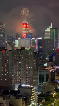 Ho Chi Minh City, Vietnam July 2, 2026 4k video of epic fire work for The 50th anniversary celebration of the day the city of Saigon - Gia Dinh was officially and honorably renamed Ho Chi Minh City