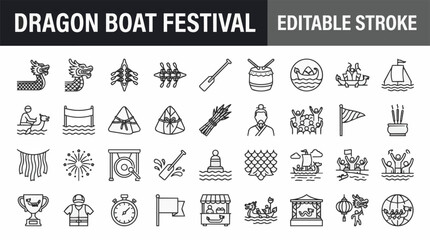 Black and white line icons depicting Dragon Boat Festival symbols © dynamic