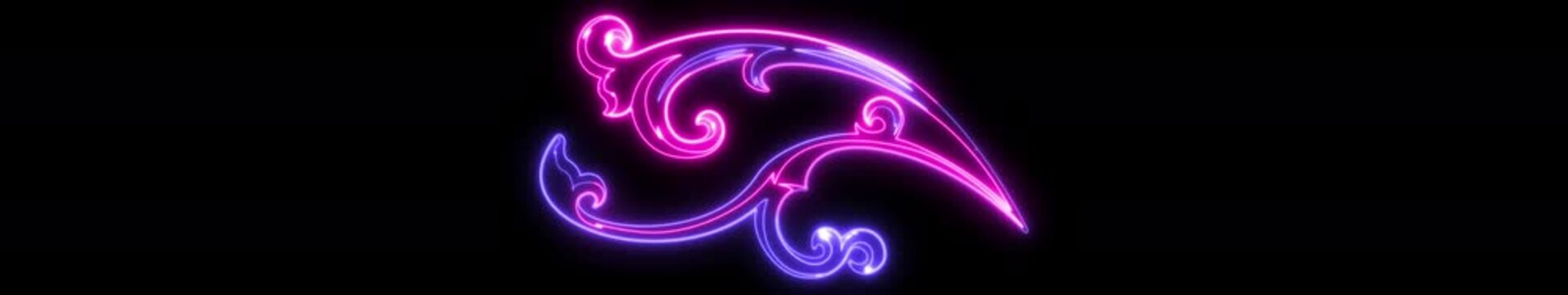 Ultrawide Neon Floral Ornament Animation Glowing Decorative Swirl Wide Banner Background Loop