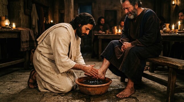 Biblical foot washing ceremony: jesus washing disciples? feet with humility and grace