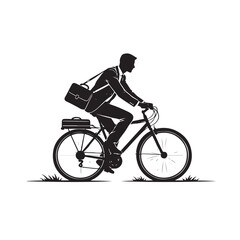 Obraz premium Businessman riding bicycle silhouette for urban eco commute concept