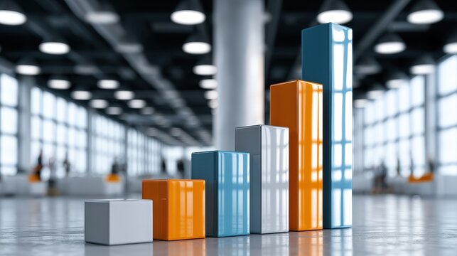 Bar graph business performance measurement concept focus on operational excellence continuous improvement copy space dynamic Fusion corporate conference room backdrop. 