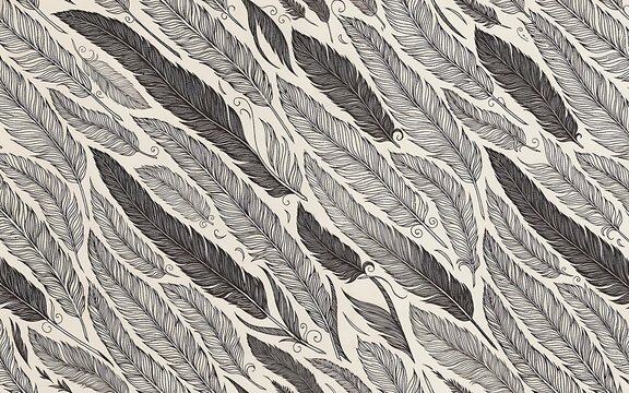 Seamless pattern with handdrawn feathers