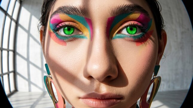 Artistic Colorful Eye Makeup Portrait with Vibrant Colors