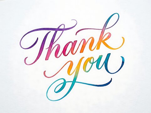 Beautiful colorful thank you text with elegant calligraphy style in vibrant gradient tones