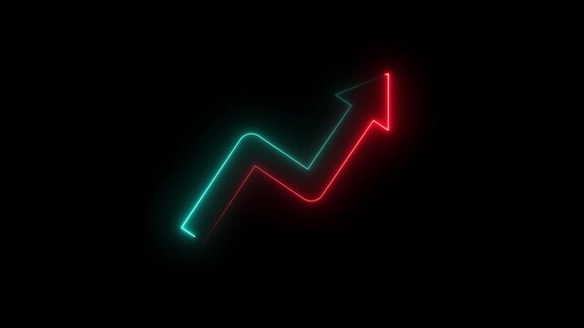 Glowing neon stock market charts on financial data view business graph up arrow rising Successful growth trend neon chart showing financial growth on background
