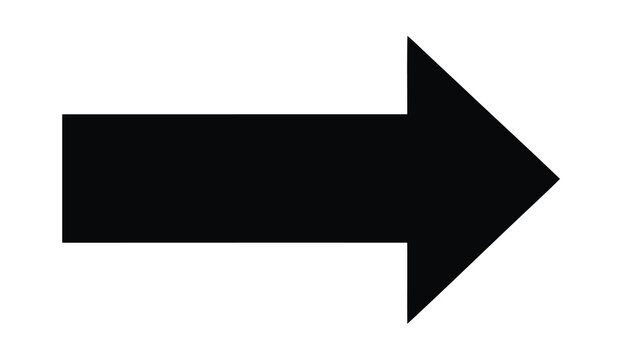 Transparent png of a simple black directional arrow pointing right indicating forward movement progress or next step with minimalist icon design on transparent overlay left previous back return west