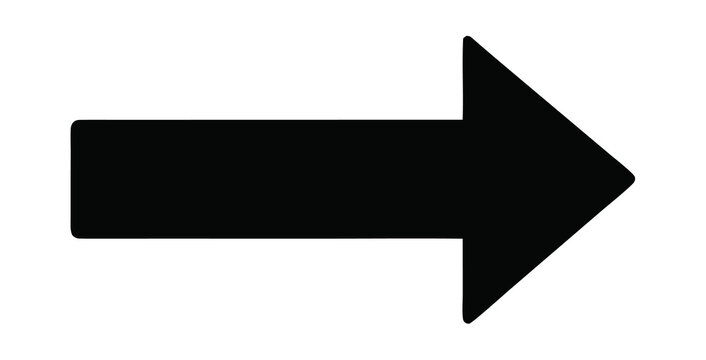 Transparent png of a simple black directional arrow icon pointing right indicating next forward progress movement or step showing linear flow and navigation symbol design overlay left previous back
