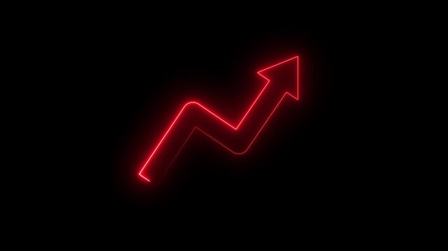 Abstract neon arrow business graph chart icon animation background. Market Recovery Concept. Successful growth trend Green line graph going Up 4k video