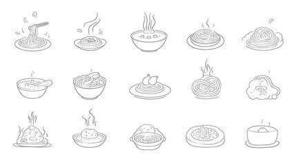 Fototapeta premium Hand Drawn Noodle and Pasta Icons Set Line Art Collection