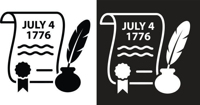 July 4 1776 Declaration Scroll with Quill Pen Vector Icon American Independence Day Flat Design
