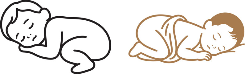 Fototapeta premium Sleeping baby vector icons with line art illustrations of newborn infants resting for parenting and childcare designs