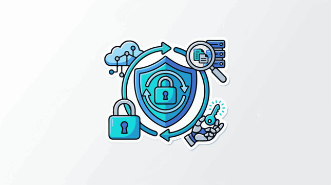 Digital security concept with shield padlock key and cloud