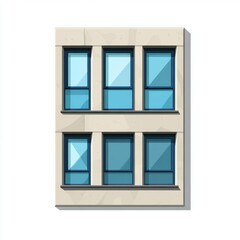 Obraz premium Modern building facade featuring four blue windows with geometric patterns.