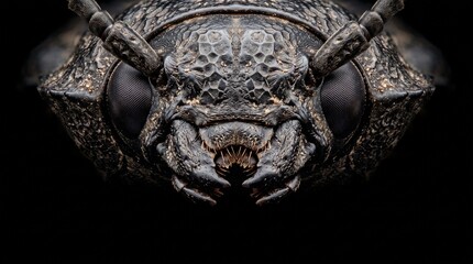 Fototapeta premium Creative Insect head, close-up, black background, detailed texture, macro photography 2k