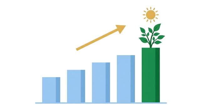 Green Plant Growing Bar Chart Sustainable Business Growth ESG Flat Vector Illustration White Background