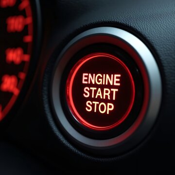 Macro shot of car engine start stop button
