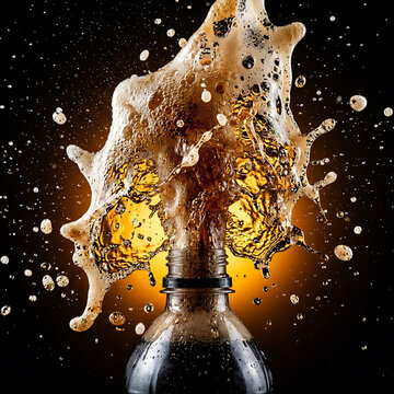 Soda Exploding and Splashing From Plastic Bottle, Cola Drink, Fizz