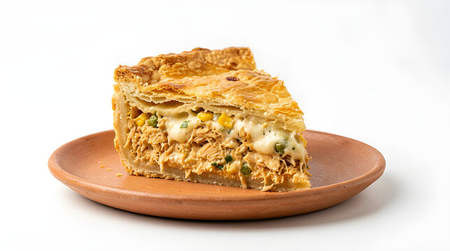 Slice of Savory Chicken Pot Pie with Vegetables Isolated on White Background