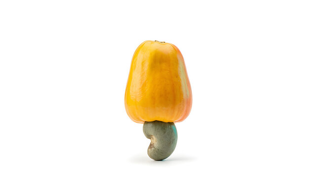 Fresh Whole Yellow Cashew Fruit and Nut Isolated on White Background