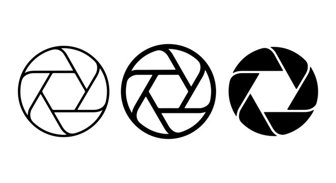 Camera Aperture Icons, Photography Diaphragm Symbols, Lens Blades Set, Visual Creative Tools