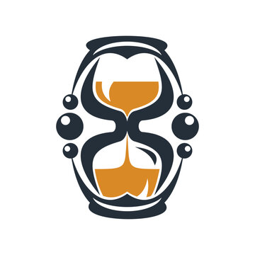 Sandglass isolated sand-timer icon. Vector hourglass with flowing sand, device to countdown time
