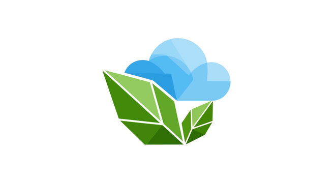 Abstract Green Leaf and Blue Cloud Logo Symbol - Nature, Technology, Eco-friendly Concept
