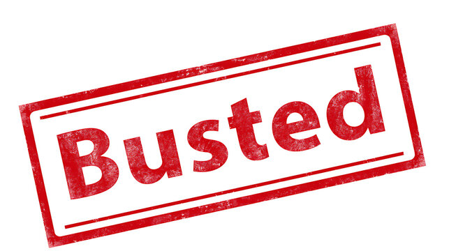 Red rubber grunge stamp with the word Bust written on it, conveying notions of being caught, exposed, discovered, or found out