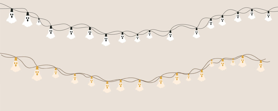 Halloween ghost garland string lights vector illustration set