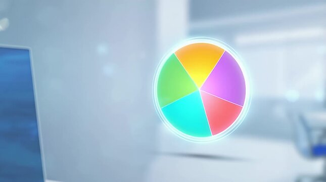 Futuristic Holographic Pie Chart Visualization in Modern Office
