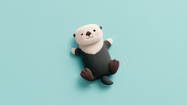 A small white bear sits comfortably on a soft blue surface
