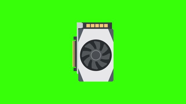 Computer graphics card hardware animation on green screen background