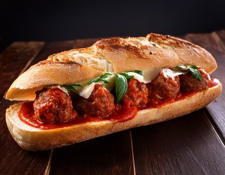 delicious meatball sub with marinara and cheese