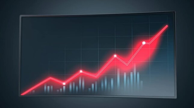 Dynamic Red Graph Displaying Growth on Modern Digital Screen