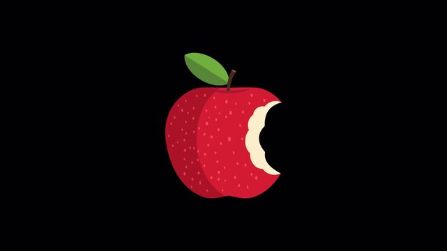 Bitten red apple vector icon with transparent alpha channel loop
