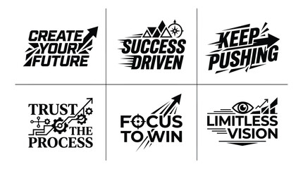 Obraz premium Set of motivational typography logos with business growth symbols