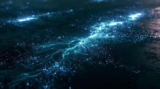 High-tech algorithm core data matrix macro with electric sparks (AI Generated)