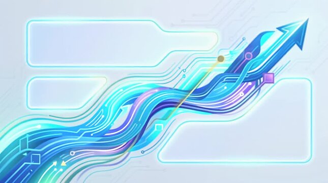 Colorful Abstract Flowing Lines with Geometric Shapes and Arrows